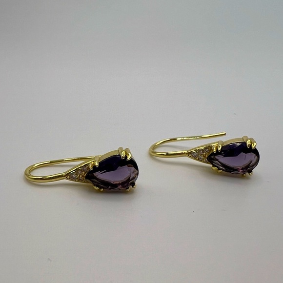 Jewelry - Teardrop Amethyst & Diamond Simulant Earrings